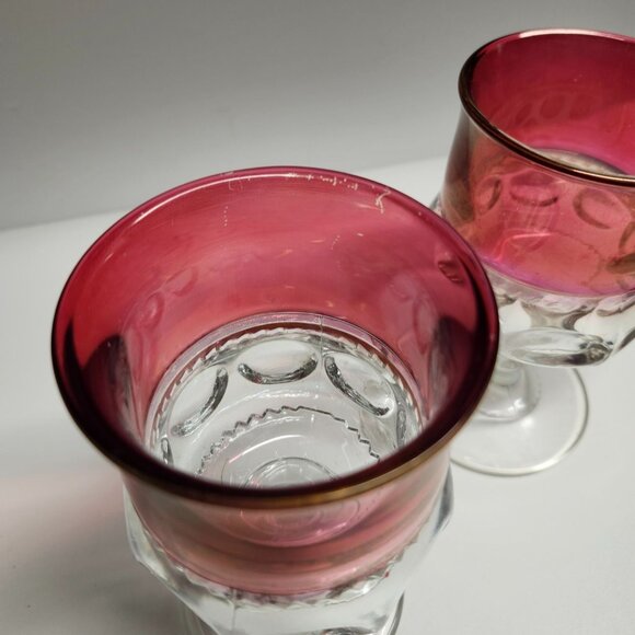 Tiffin Franciscan Cranberry Thumbprint King's Crown Vintage Glass Goblets Set - Picture 5 of 9